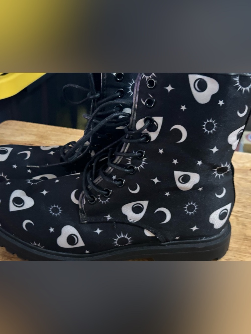 Black Galaxy & Ouija-Inspired Lace-Up Combat Boots w7